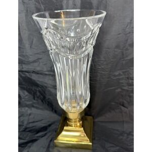 VTG Waterford Crystal Pompeii Hurricane Pilar Candle Holder With Brass Base 12"
